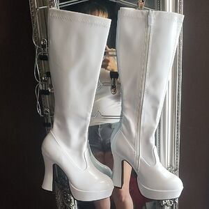 Ellie White Patent Over-The-Knee Platform Heel Boots